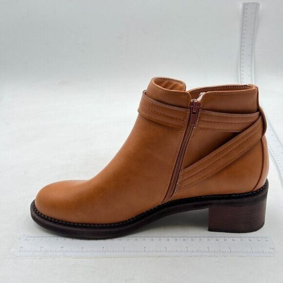 Women's Ankle Boots Flat Boots Buckle Short Booties for Women Brown - Picture 1 of 7